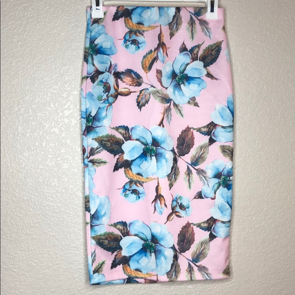 Pink floral bodycon skirt